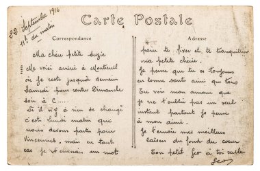 Vintage kartpostal damga Paris'ten ile Fransız. Retro tarzı Kağıt arka plan