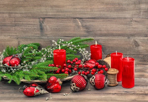 Christmas Decorations Burning Candles Holidays Background Advent — Stock Photo, Image