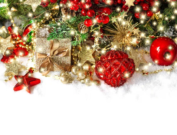 Weihnachtsdekoration Geschenkbox Und Festliche Lichter — Stockfoto