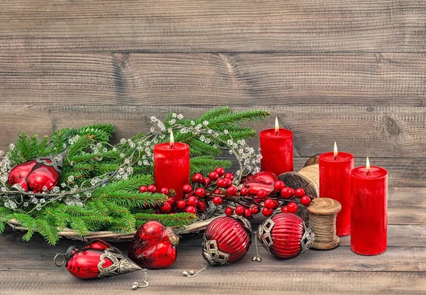 Christmas Decorations Burning Candles Advent — Stock Photo, Image