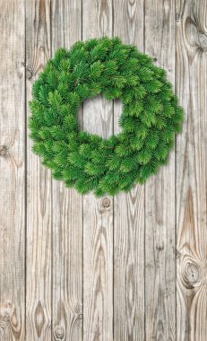 Noel çelenk dekorasyon rustik ahşap zemin üzerine