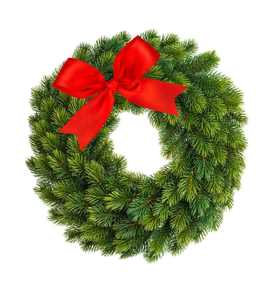 Beyaz Arka Plan Üzerinde Izole Kırmızı Süslemeli Noel Çelenk — Stok fotoğraf