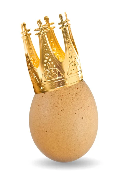 白い背景に分離された黄金の冠と卵します イースター装飾 — ストック写真