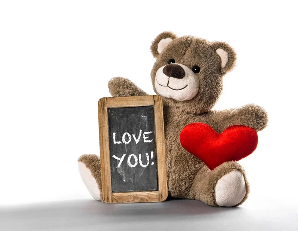 Teddy Bear Leksak Med Rött Hjärta Alla Hjärtans Dag Älskar — Stockfoto
