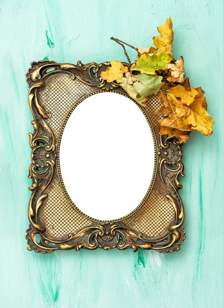 Zlatý obrázek rám podzim listí obrázek fotografie obrázek — Stock fotografie