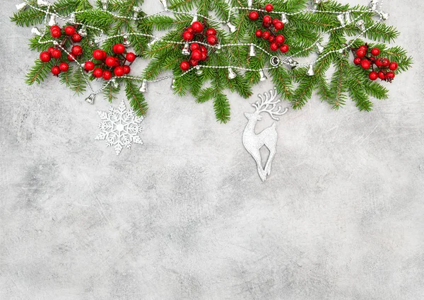 Christmas background red berries silver ornament decoration — Stock Photo, Image