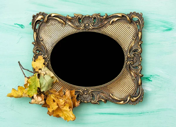 Baroque golden picture frame autumn leaves — Stock Photo, Image