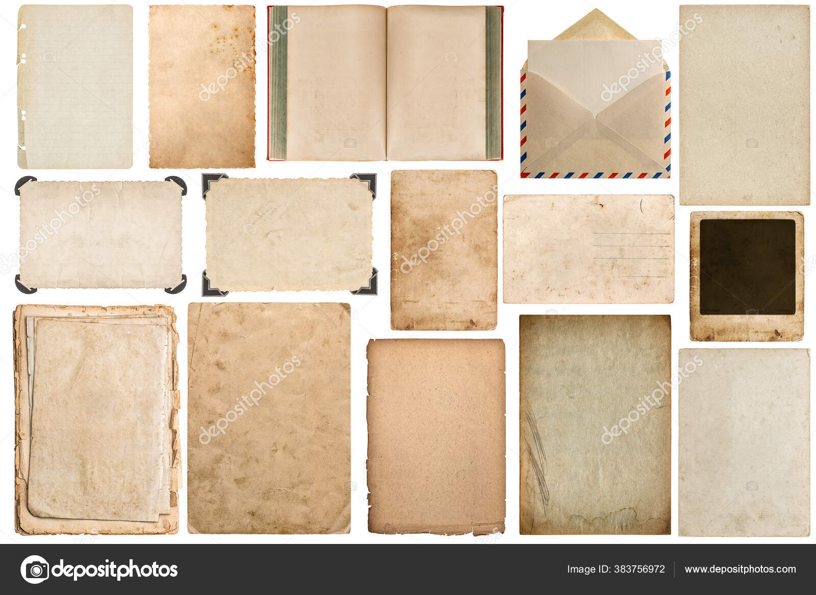 Antique book page. Old paper sheet isolated on white background