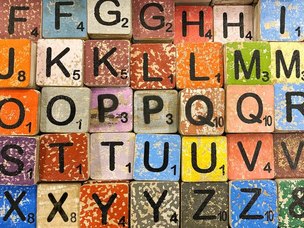 Деревянный Алфавит Ручной Работы Буквами Старинный Стиль Фона — стоковое фото
