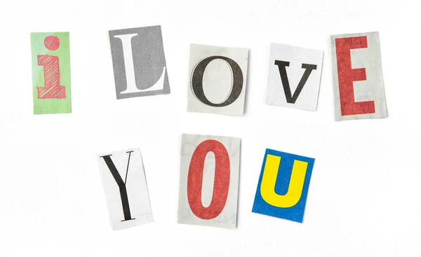 Love You Paper Cut Letters Newspaper Magazine Uppercase Cutouts — Stock Photo, Image