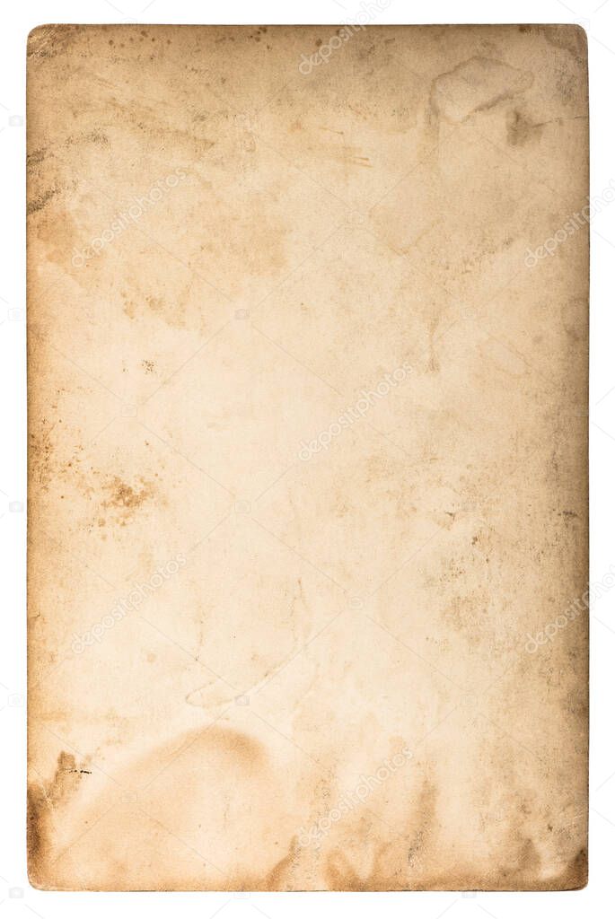 Aged stained paper background isolated on white background