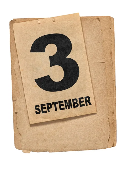 Kalender Boekpagina September Oud Papier Geïsoleerd Witte Achtergrond — Stockfoto