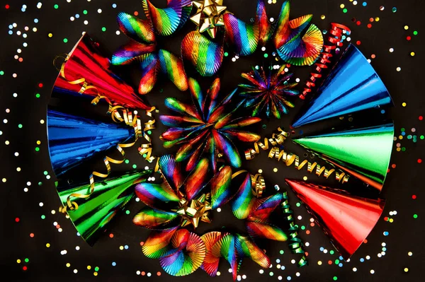 Kleurrijke Partij Decoratie Achtergrond Slingers Confetti — Stockfoto