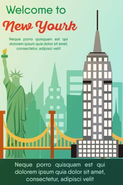 Seyahat yerler kartı. New York'a yolculuk