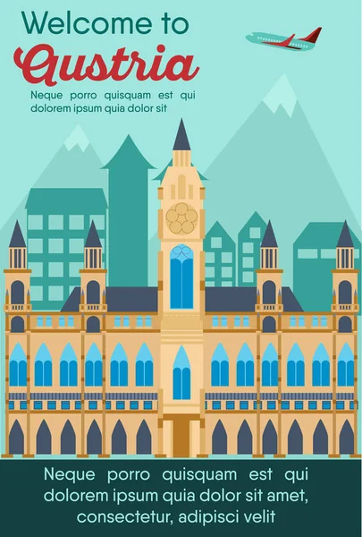 Tarjeta de destinos de viaje. Viaje a Austria — Vector de stock