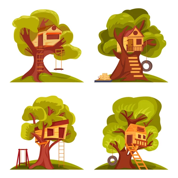 Casas de árboles para niños — Vector de stock