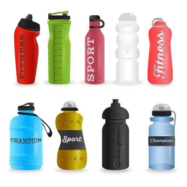 Set of realistic sports water bottles.