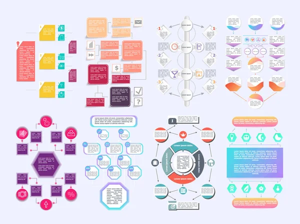 Conjunto de elementos de diagrama de flujo diferentes flechas para crear gráficos personalizados . — Vector de stock