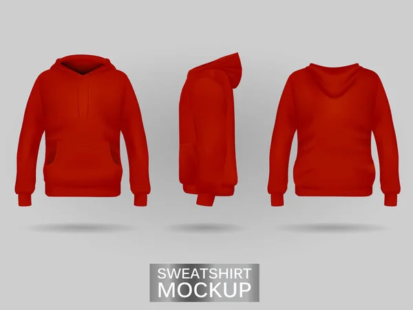 Kırmızı kazak hoodie ZIP şablonu üç boyutlu olmadan — Stok Vektör