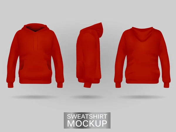 Sudadera con capucha roja sin plantilla de cremallera en tres dimensiones — Vector de stock