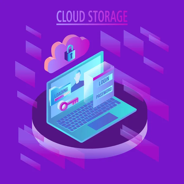 stock vector Isometric design concept cloud technology data transfer and storage