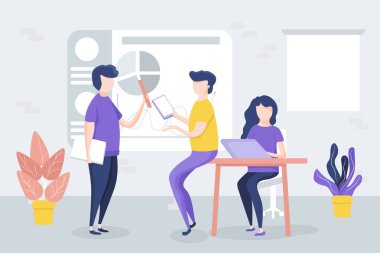 Ofis Toplantı, işçi tartışmak proje, grafikler, grafik.