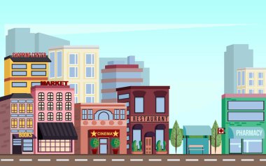 Alışveriş merkezleri, marketler, sinemalar, restoranlar ile şehir şehir merkezinde sahne