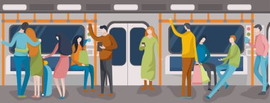 Metro insanlar. İç modern şehir toplu taşıma. Düz vektör çizim