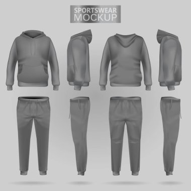 Mockup gri spor giyim hoodie ve dört boyutlu pantolon