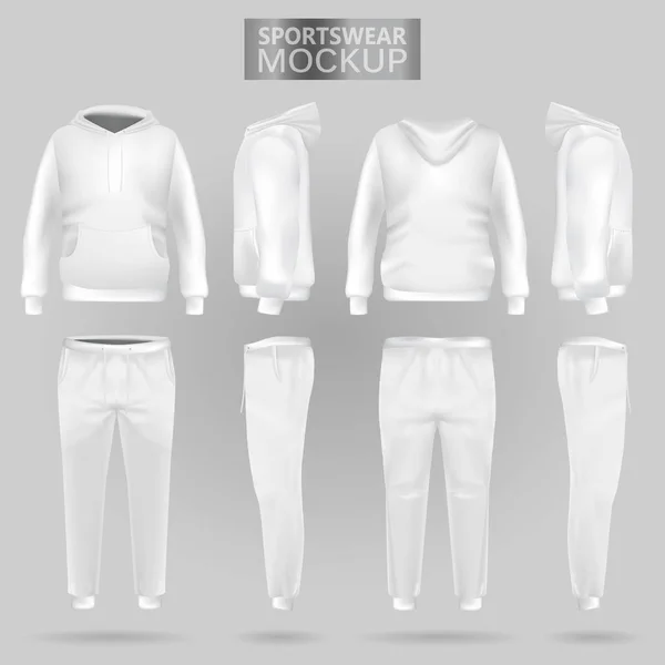 Макет білого спортивного одягу светр і штани в чотирьох вимірах — стоковий вектор
