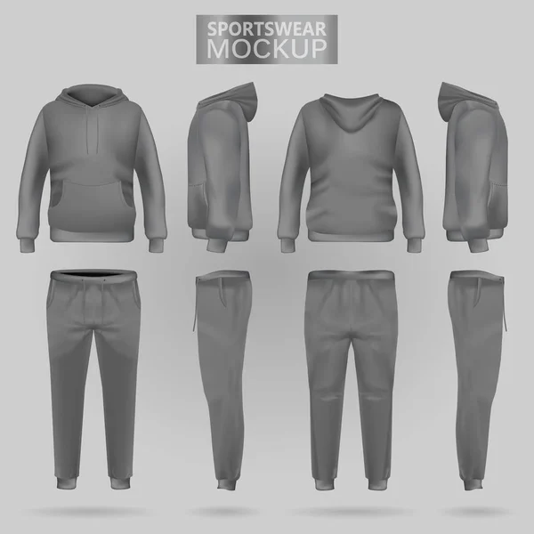 Макет сірого спортивного одягу светр і штани в чотирьох вимірах — стоковий вектор