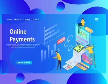 Web sayfa tasarım şablonu izometrik online ödemeler, mobil banka