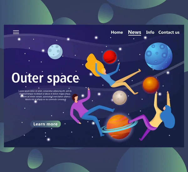 Web page templates for outer space. website and mobile landing page — Stock Vector