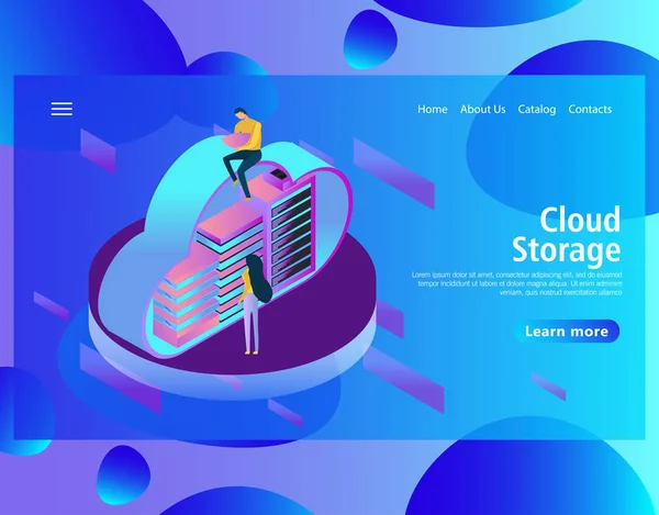 Modello di progettazione di pagine web per hosting e data center, elaborazione di big data — Vettoriale Stock