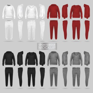 Mockup of the sportswear hoodie and trousers in four dimensions clipart