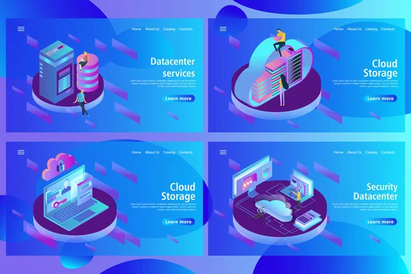 Modèle de conception de page Web pour l'hébergement et le centre de données, traitement de données volumineuses — Image vectorielle