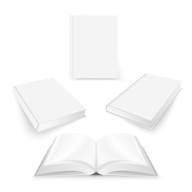 Beyaz boş kitap kapak şablonu kümesi. Mockup tasarım