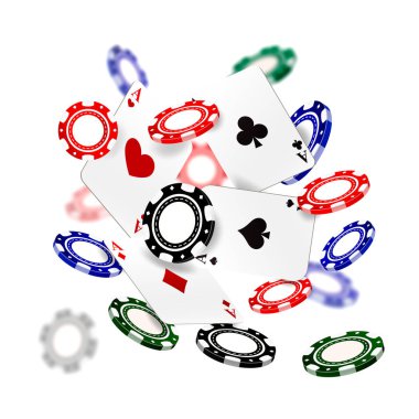 3d gerçekçi uçan casino cips ve kartları