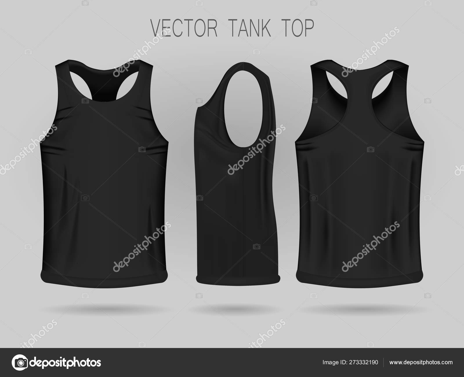 Mens black tank top template in three dimensions: front, side and back  view. Stock Vector by ©kololo15 273332190