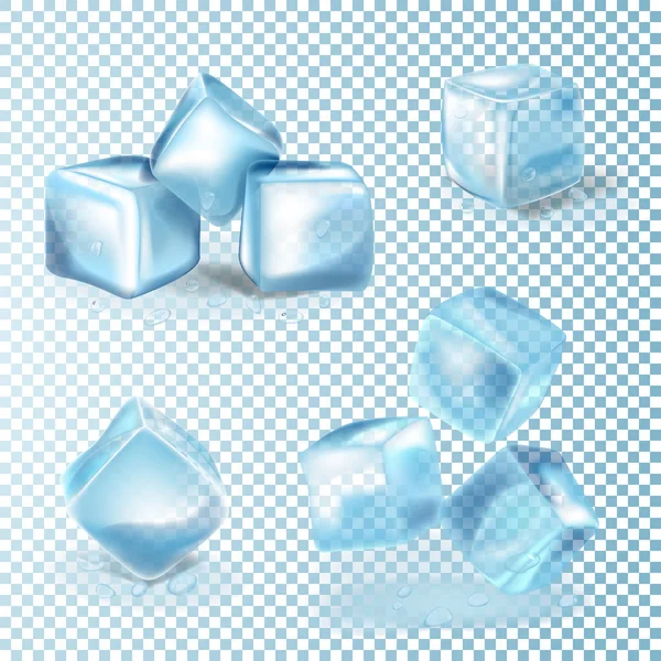 Set di cubetti di ghiaccio trasparenti. Rete vettoriale realistica 3d — Vettoriale Stock