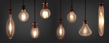 Vintage spiral Edison ampul seti. Gerçekçi Retro lamba