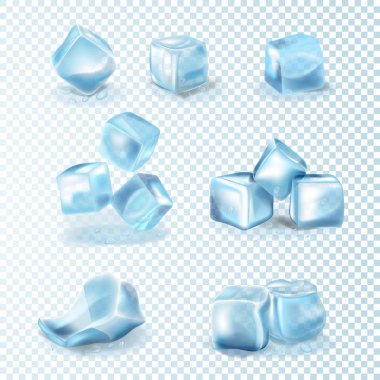 Şeffaf buz küpleri seti. 3D gerçekçi vektör Mesh