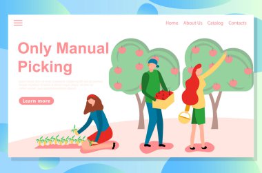 Eko çiftlik teması için Web açılış sayfası tasarım şablonu. Dikim ve taşıma