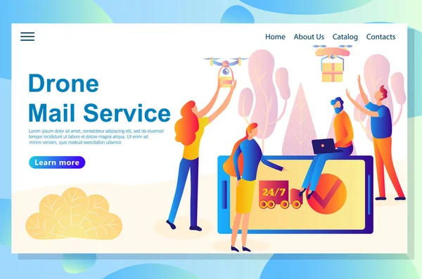 Plantilla de diseño de landing page web para diferentes tipos y etapas de los servicios de entrega — Archivo Imágenes Vectoriales