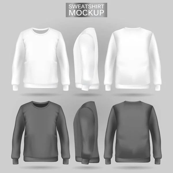 Biało-szara bluza męska z przodu, z tyłu i z boku. Realistyczne męskie ubrania dla sportu i stylu miejskim — Wektor stockowy