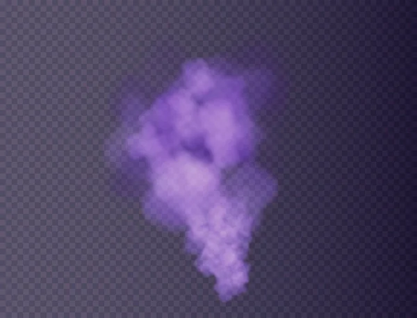 Purple fog or smoke or colored explosion of powder. Colorful steam and cigarette realistic smoke. — Stock vektor