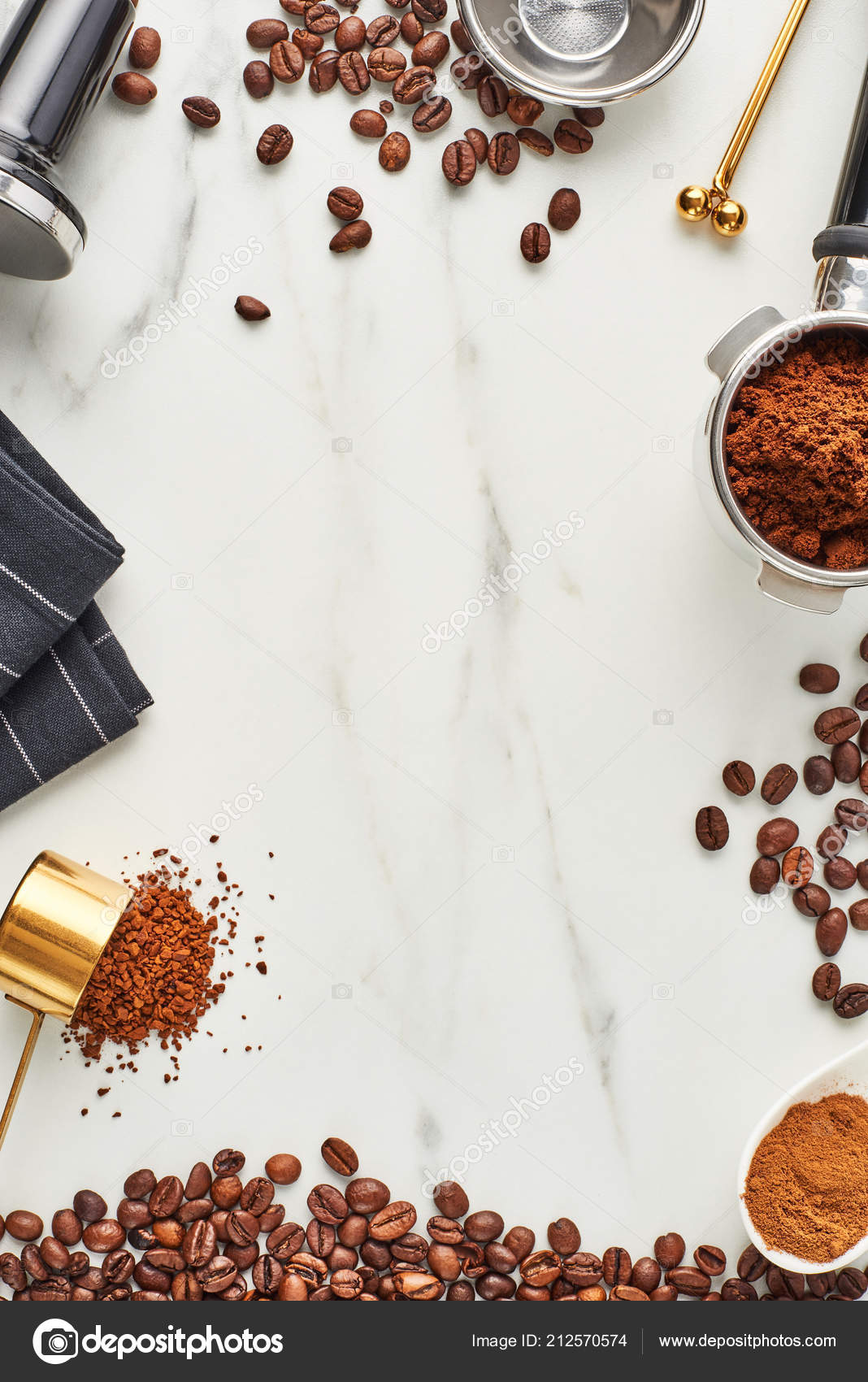 Mockup flat lay with craft accessories and coffee beans on white background  Stock Photo by AtlasComposer