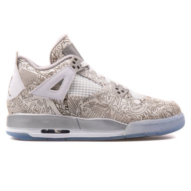 Vienna, Avusturya - 14 Haziran 2017: beyaz zemin üzerine izole Nike Air Jordan 4 Retro lazer Bg bej spor ayakkabı