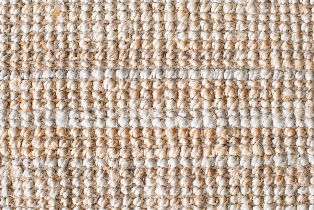 Jute fabric or thick jute carpet for background. Close up of natural sackcloth texture. Copy space for text.