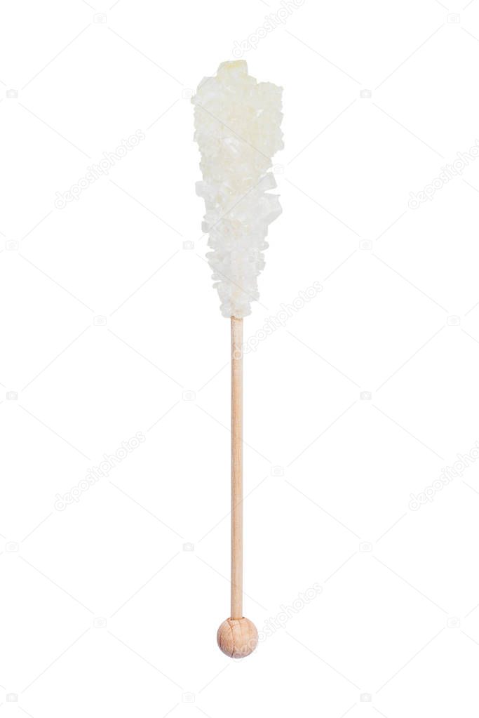 Rock candy or white sugar candy isolated on white background. Crystallized sugar. Nabat or rock candy is often used as a type of candy, or used to sweeten milk, or dissolved in tea.